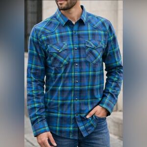 Men's Blue and Green Plaid Casual Shirt